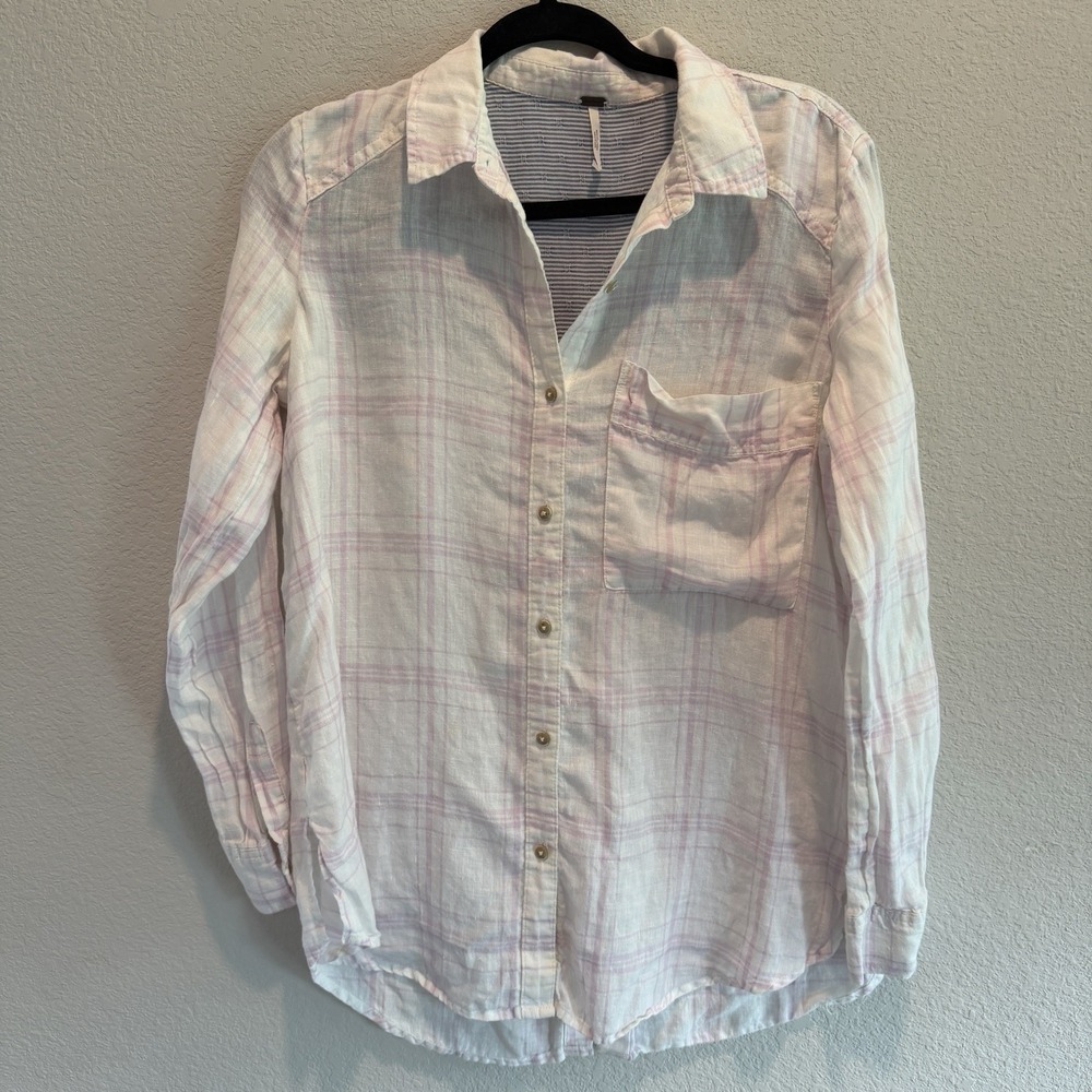 Free People Shirt Womens Medium White Pink XS Boho Cottagecore Preppy
